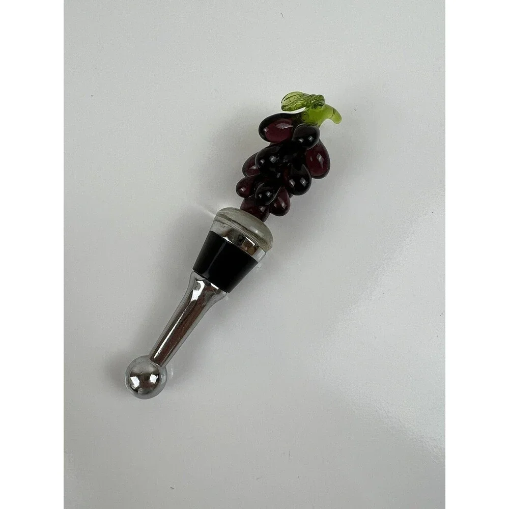 Handmade Blown Art Glass Grape Wine Bottle Cork Stopper Liquor Bottle Accent